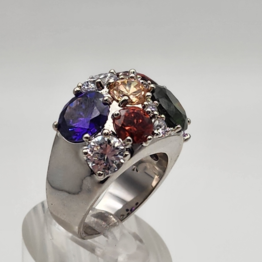 Nataliya V Collister Silver Tone & Muticolored Rhinestone Ring (7) - Picture 3 of 10